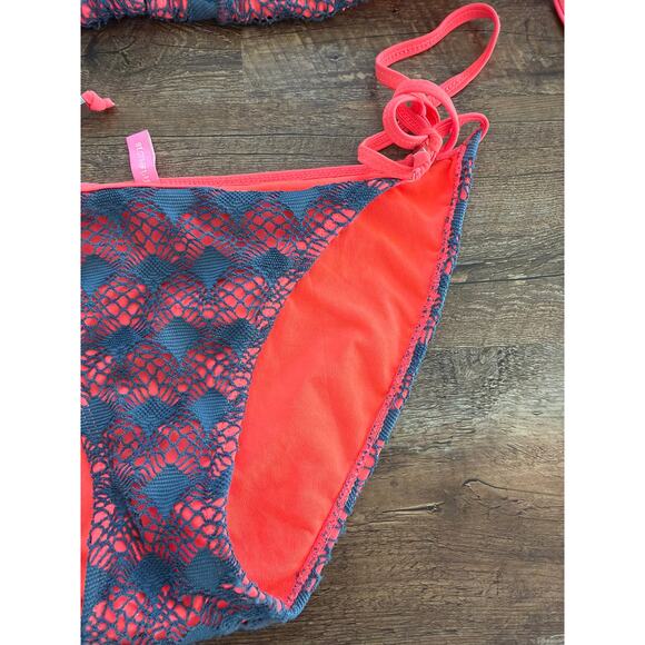 Frenchy Crochet Bikini Set-Triangle top and side tie bottoms (orange/gray) XL - Picture 4 of 7